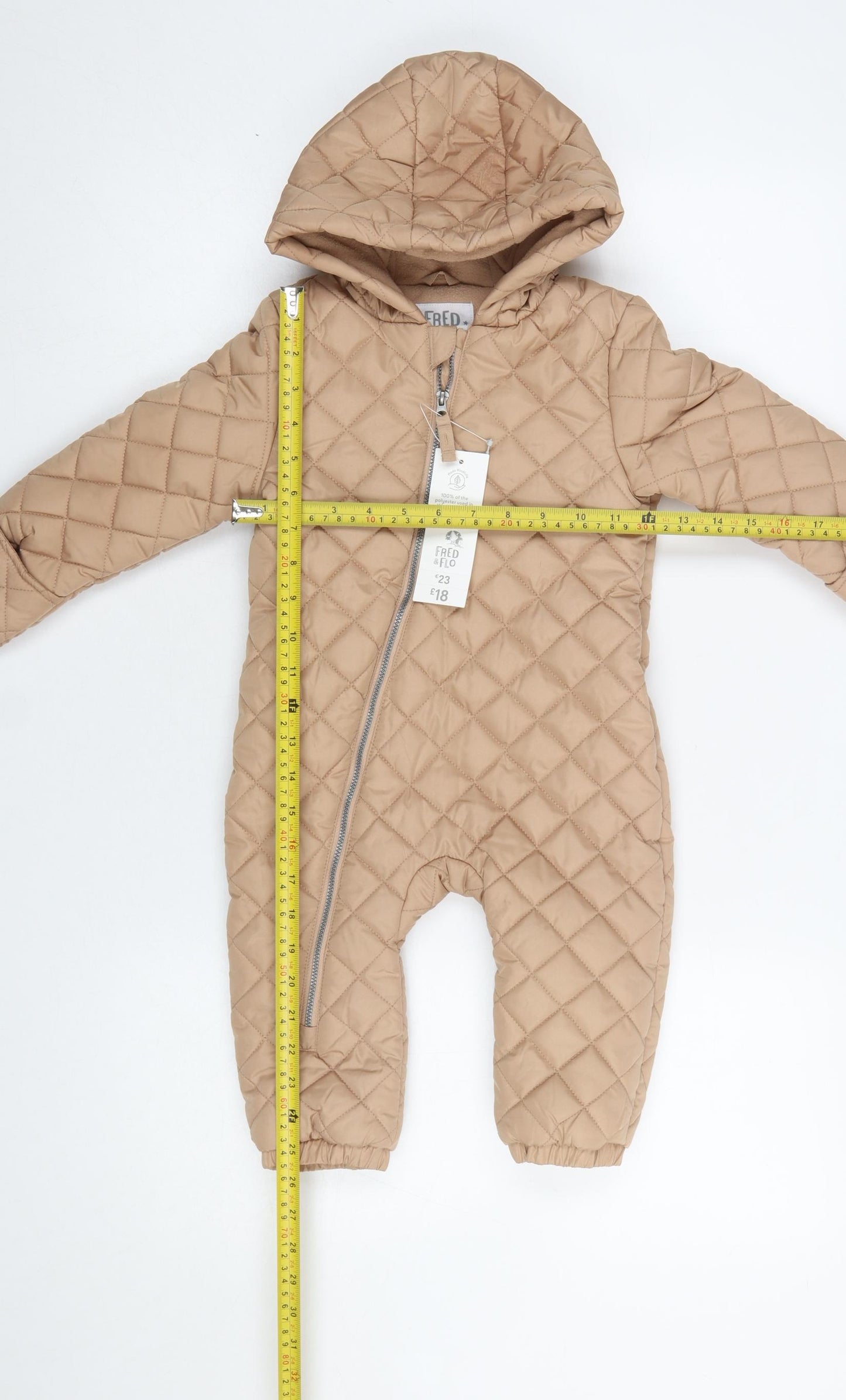 Fred & Flo Beige Quilted Hooded Snowsuit 12-18 Months Unisex Baby Winter