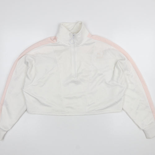 Puma Women White Pink 1/2 Zip Sweatshirt XS Tailored Sport Style