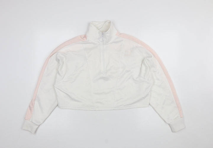 Puma Women White Pink 1/2 Zip Sweatshirt XS Tailored Sport Style