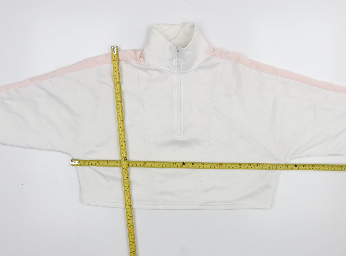 Puma Women White Pink 1/2 Zip Sweatshirt XS Tailored Sport Style