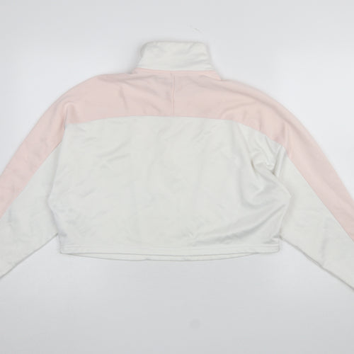Puma Women White Pink 1/2 Zip Sweatshirt XS Tailored Sport Style