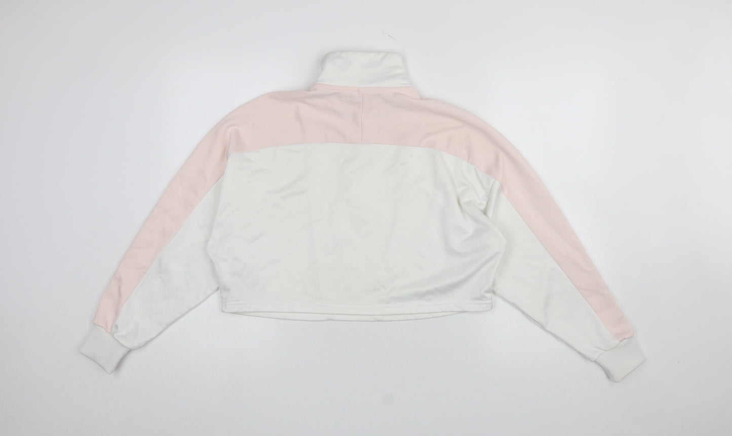 Puma Women White Pink 1/2 Zip Sweatshirt XS Tailored Sport Style