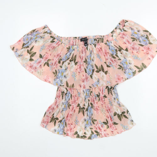 New Look Women Floral Pink Off Shoulder Blouse Size 16 Polyester