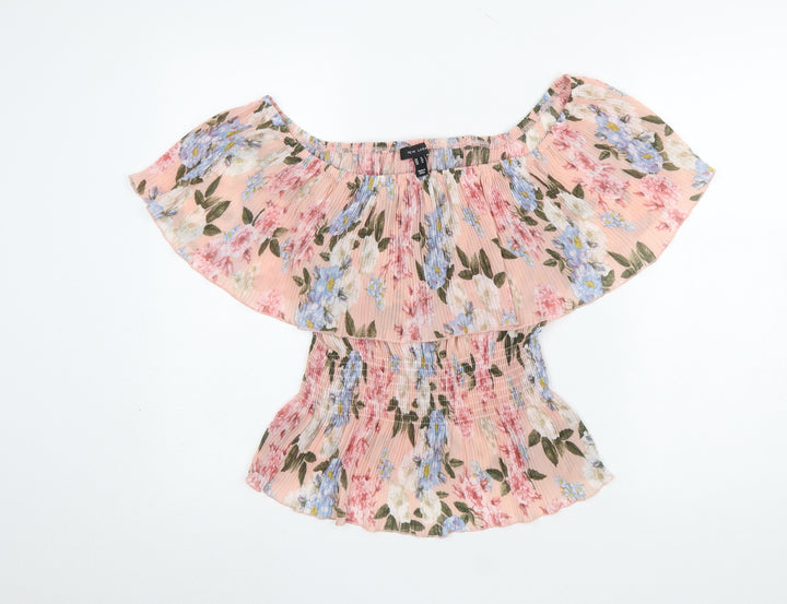 New Look Women Floral Pink Off Shoulder Blouse Size 16 Polyester