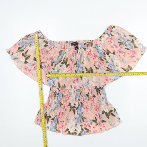 New Look Women Floral Pink Off Shoulder Blouse Size 16 Polyester