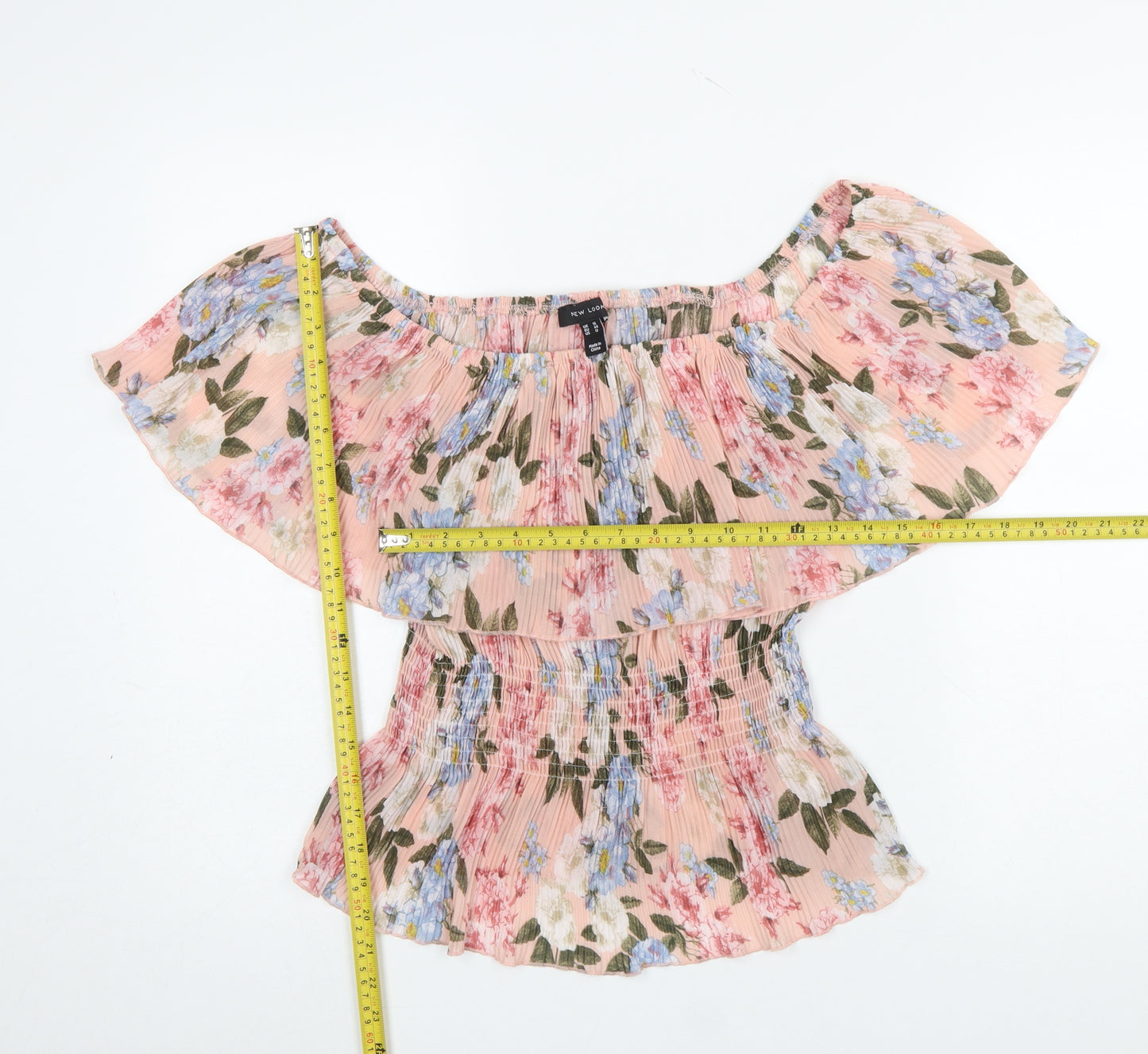 New Look Women Floral Pink Off Shoulder Blouse Size 16 Polyester