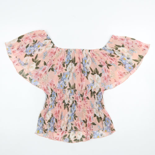 New Look Women Floral Pink Off Shoulder Blouse Size 16 Polyester