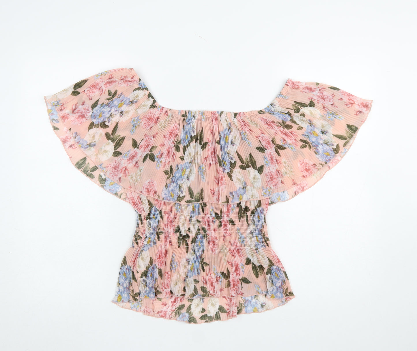 New Look Women Floral Pink Off Shoulder Blouse Size 16 Polyester