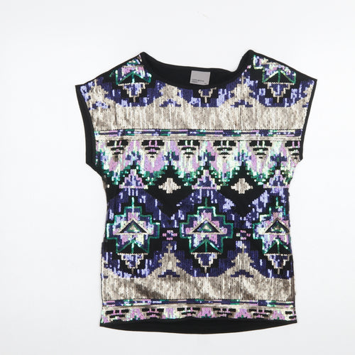 Vero Moda Womens Black Sequin Aztec Short Sleeve Top XS