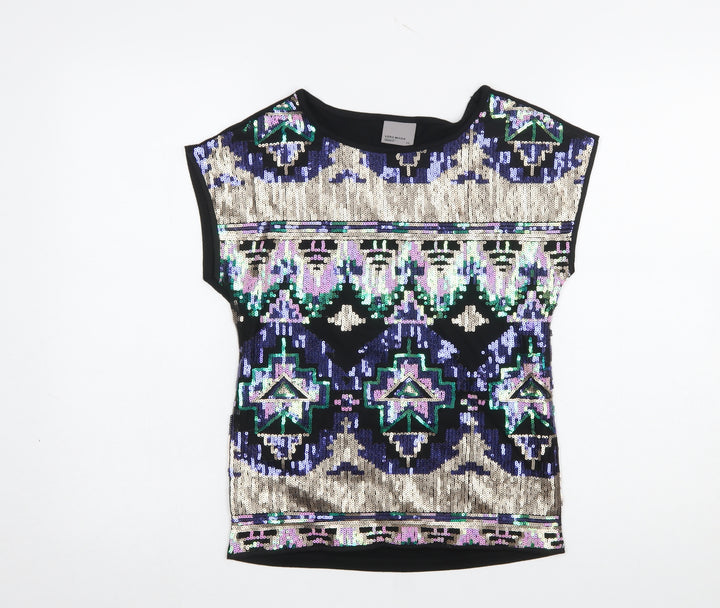 Vero Moda Womens Black Sequin Aztec Short Sleeve Top XS