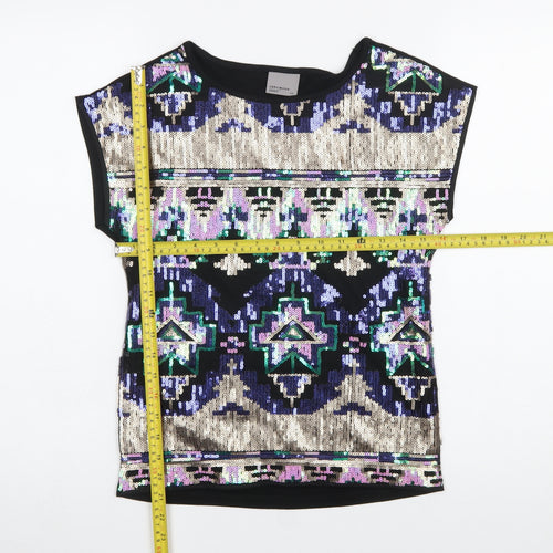 Vero Moda Womens Black Sequin Aztec Short Sleeve Top XS