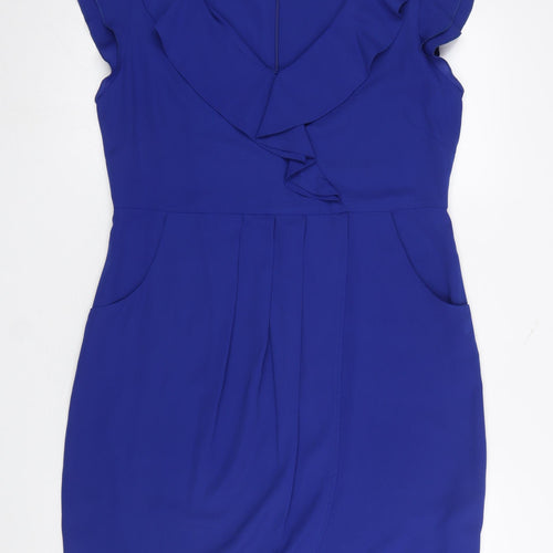 A|wear Women’s Blue Short Sleeve Frill Shift Dress Size 16