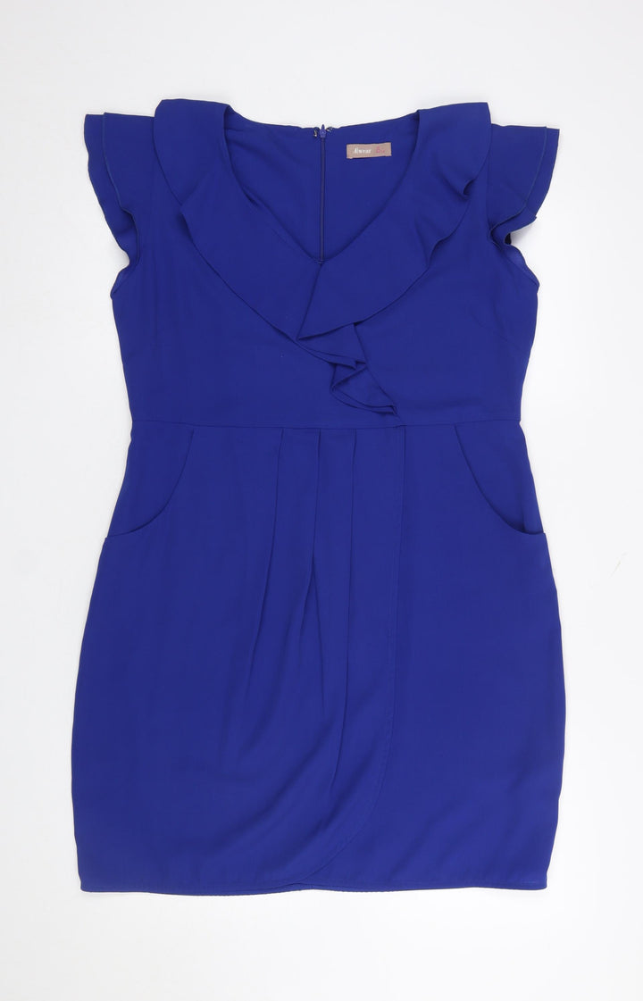 A|wear Women’s Blue Short Sleeve Frill Shift Dress Size 16