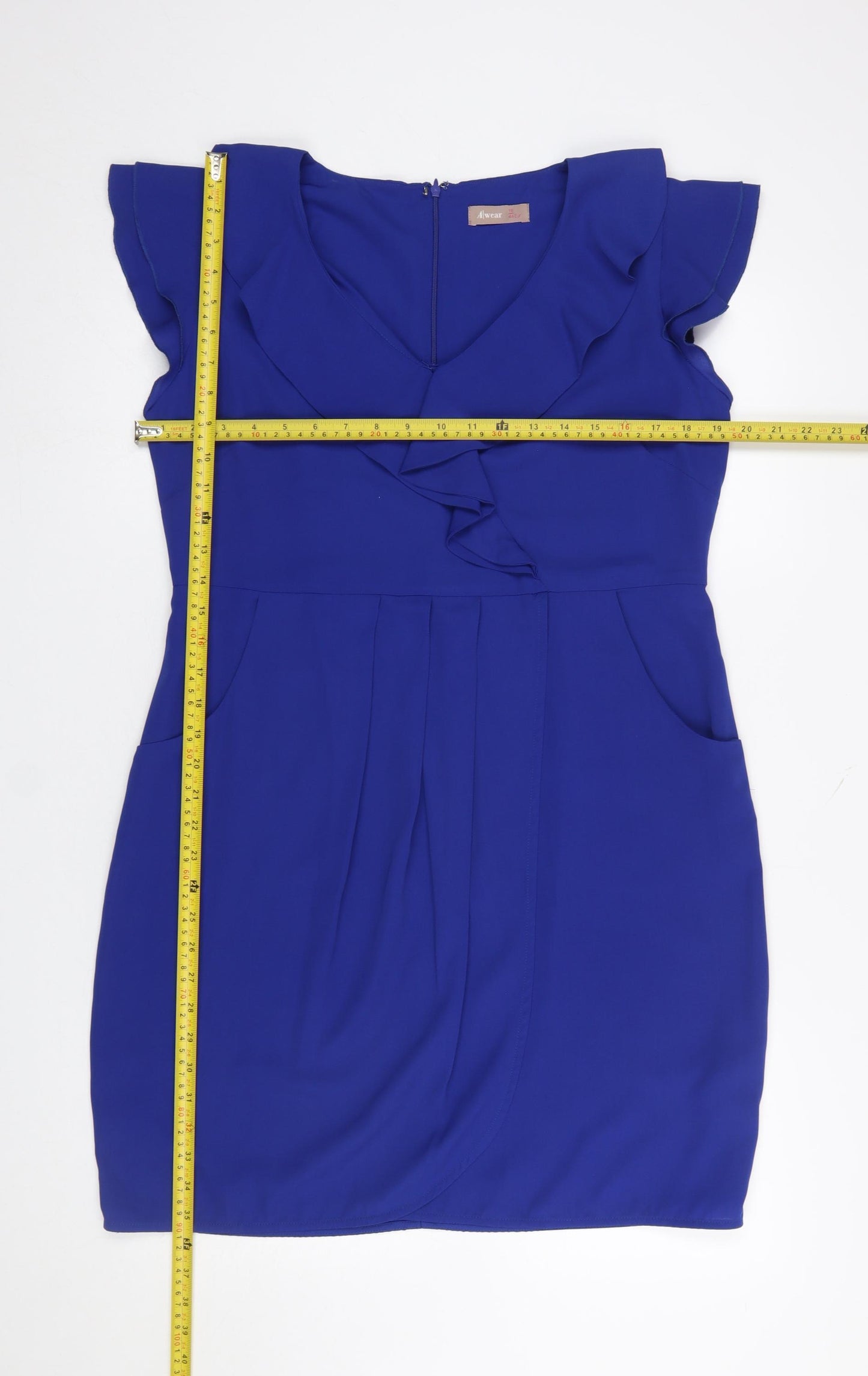 A|wear Women’s Blue Short Sleeve Frill Shift Dress Size 16