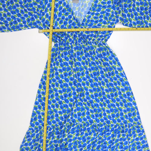 Boohoo Women Blue Floral Wrap Midi Dress Plus Size 16
