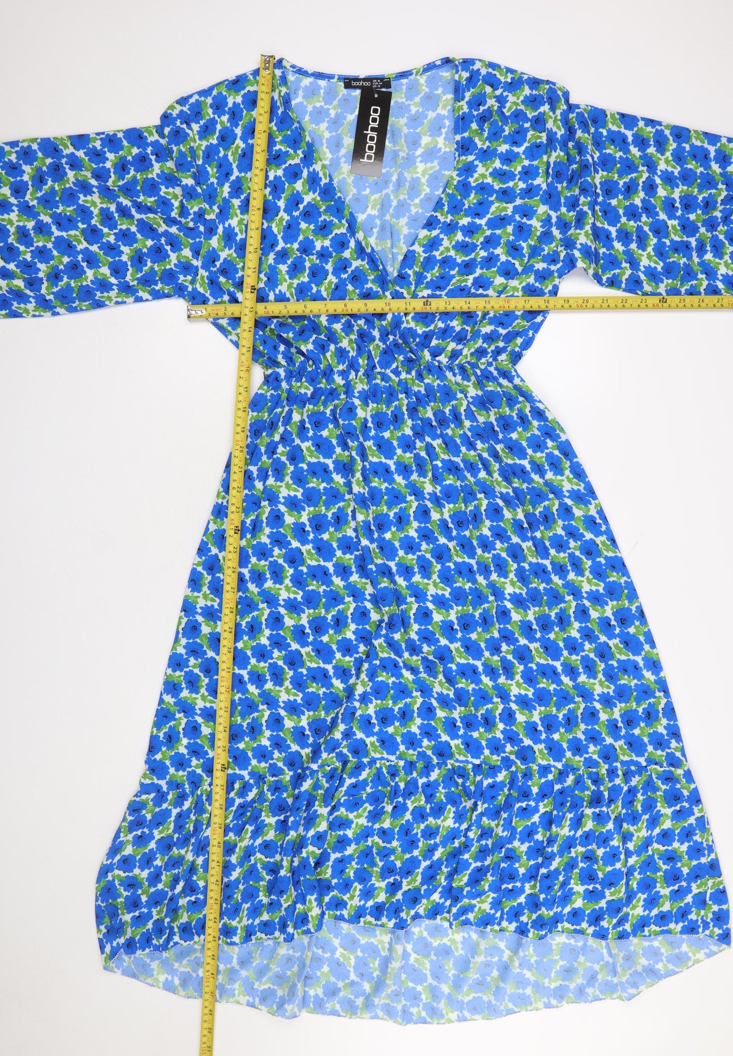 Boohoo Women Blue Floral Wrap Midi Dress Plus Size 16