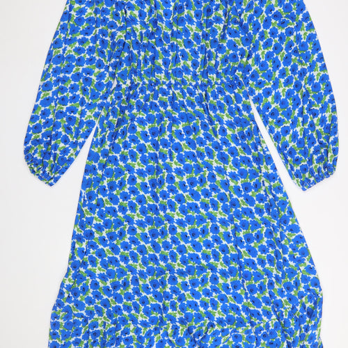 Boohoo Women Blue Floral Wrap Midi Dress Plus Size 16