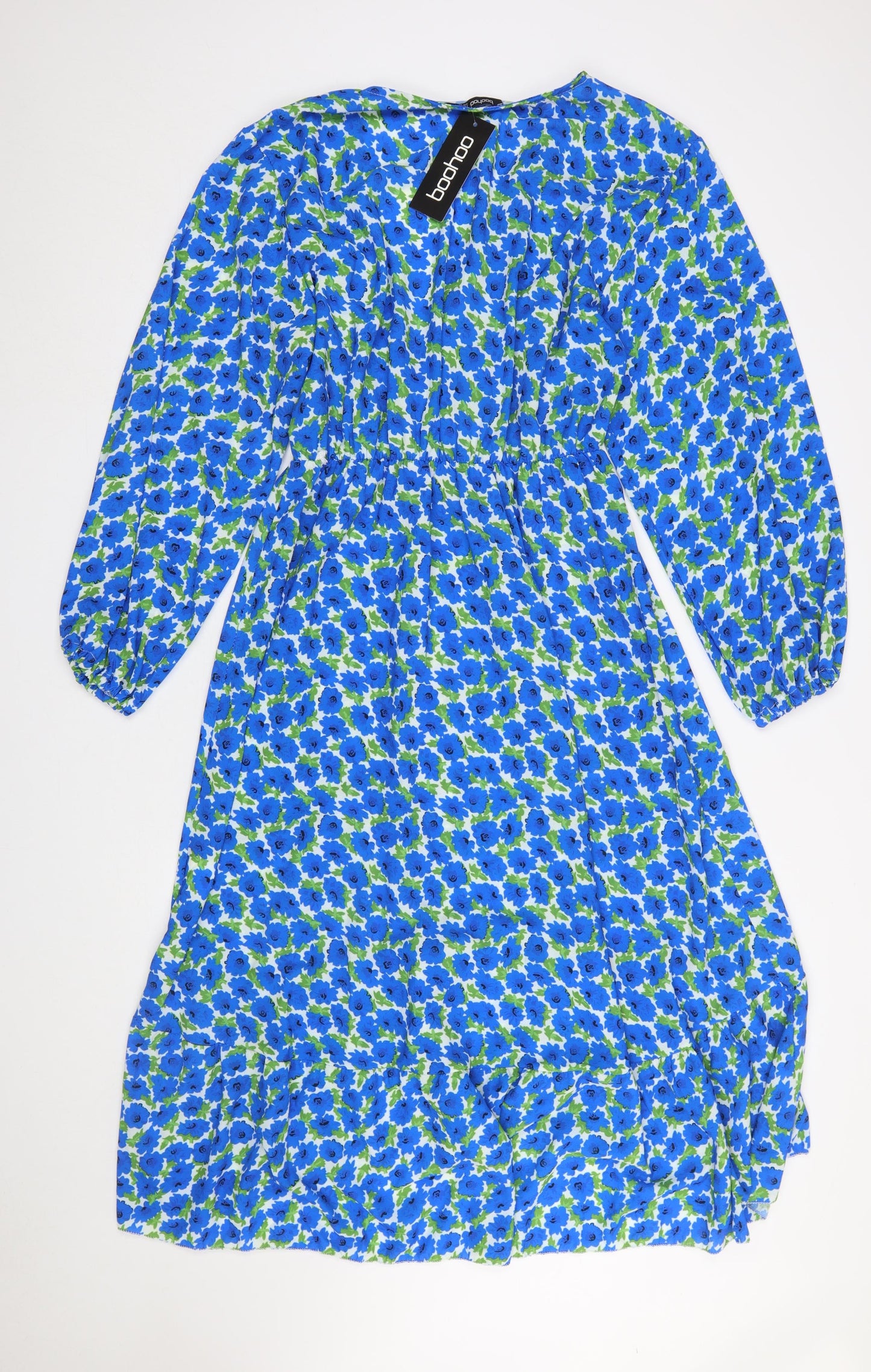 Boohoo Women Blue Floral Wrap Midi Dress Plus Size 16