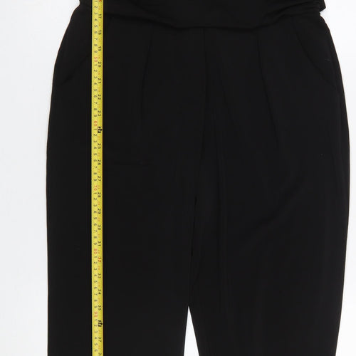 Flame Womens Black Sleeveless Belted Tapered Jumpsuit L