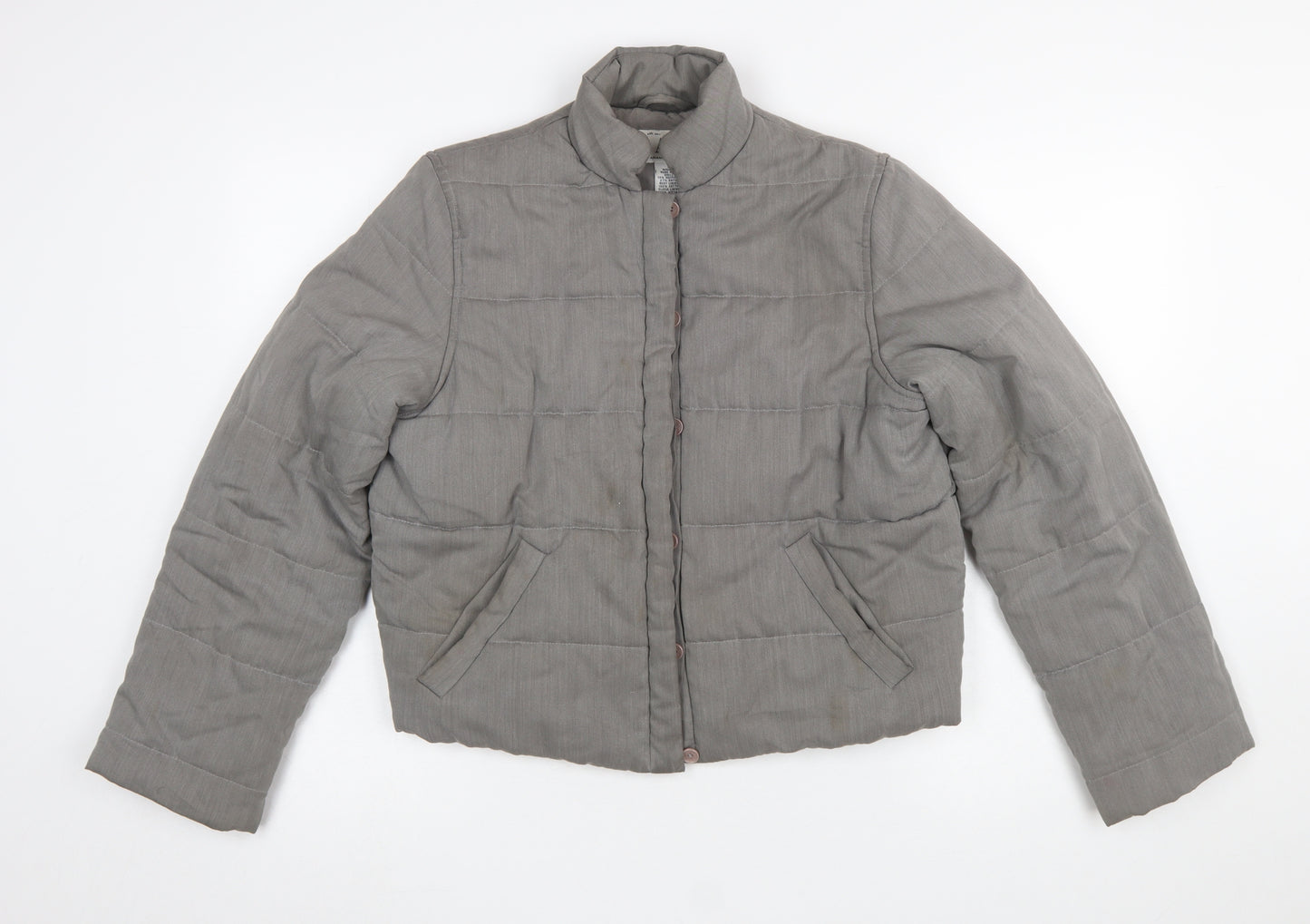 Armani Exchange Women Grey Short Puffer Jacket Size S Quilted Button