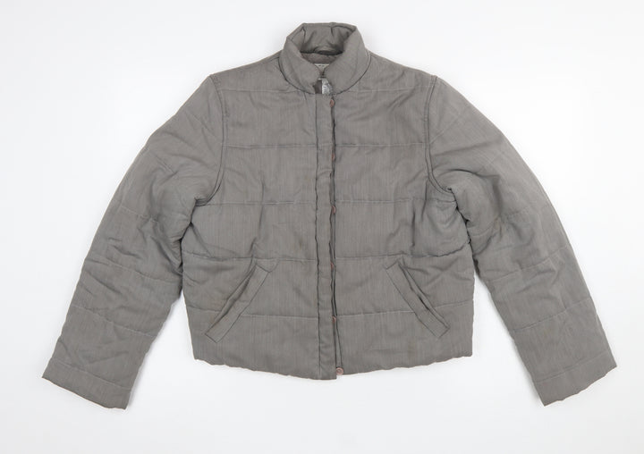 Armani Exchange Women Grey Short Puffer Jacket Size S Quilted Button