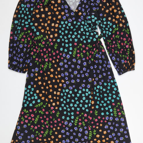 Oasis Womens Multicoloured Floral Wrap Midi Dress Size 14