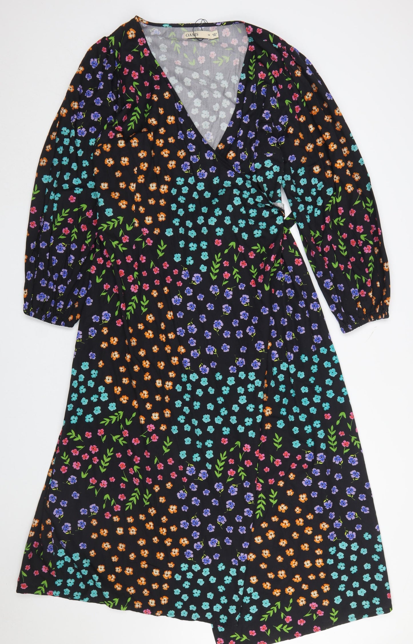Oasis Womens Multicoloured Floral Wrap Midi Dress Size 14