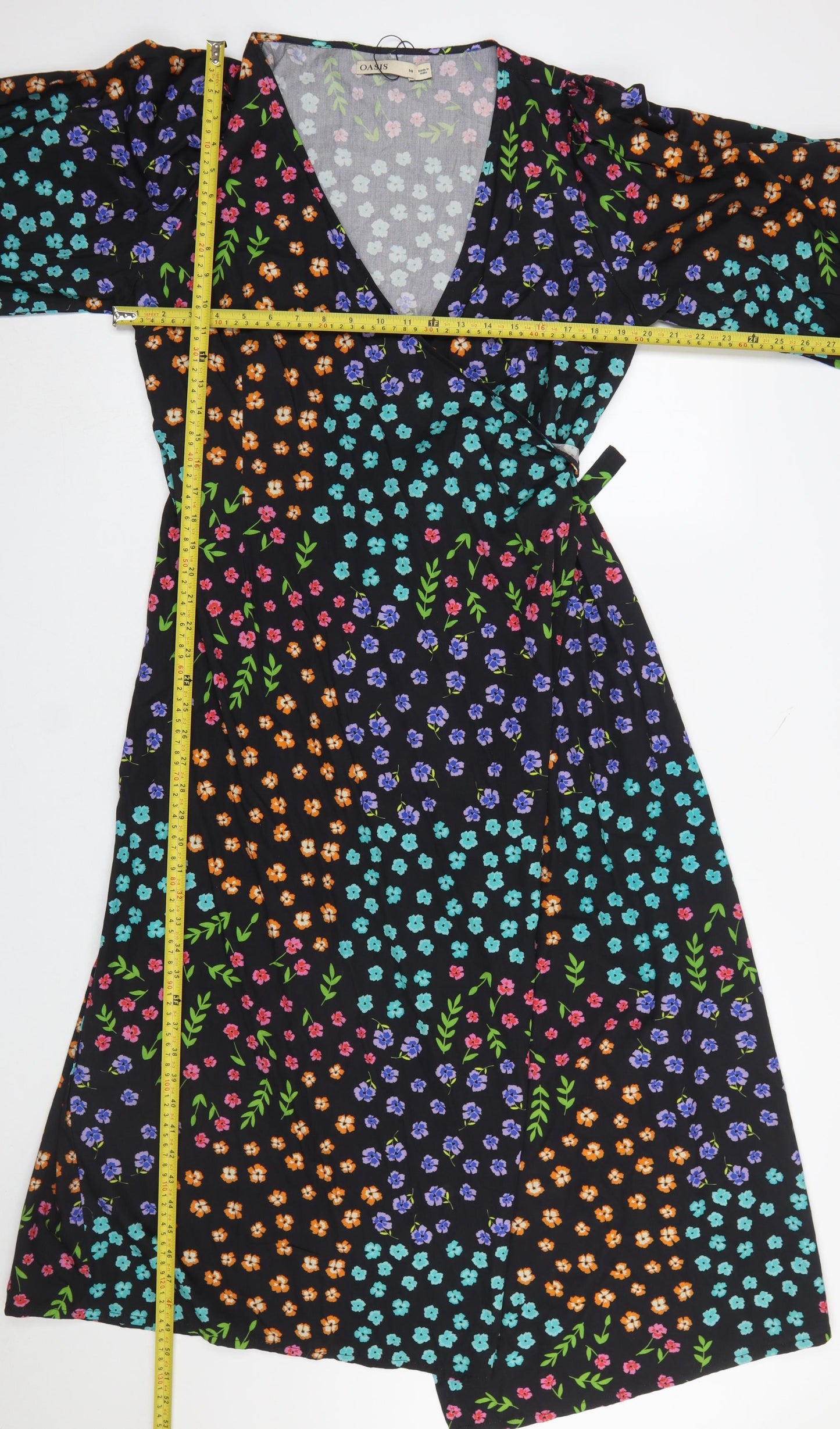 Oasis Womens Multicoloured Floral Wrap Midi Dress Size 14