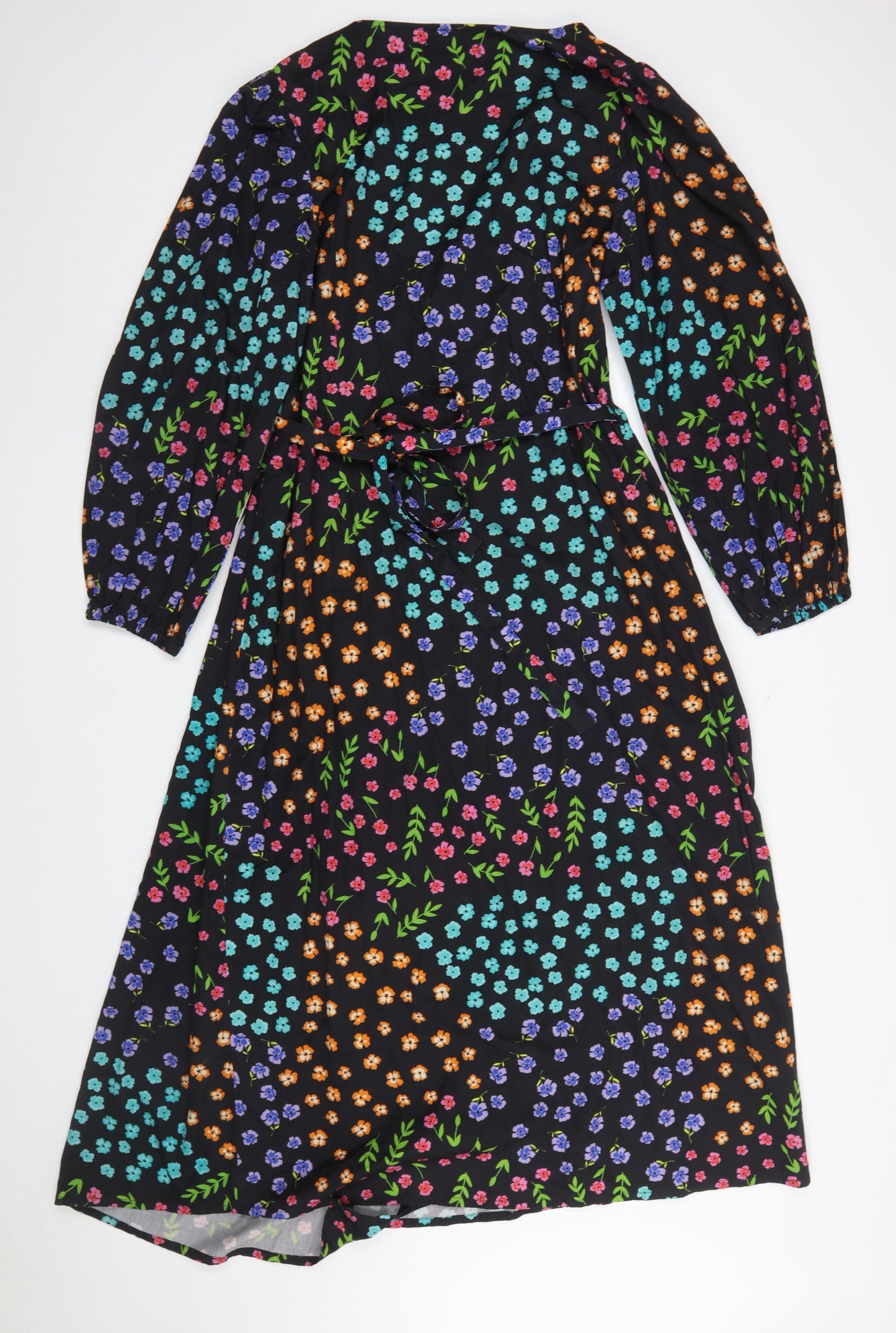 Oasis Womens Multicoloured Floral Wrap Midi Dress Size 14