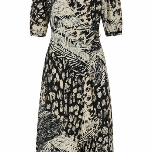 Lovestitch Women's Black Midi Wrap Dress Size S Boho Animal Print