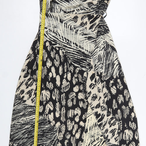 Lovestitch Women's Black Midi Wrap Dress Size S Boho Animal Print