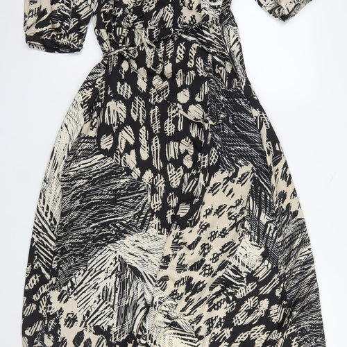 Lovestitch Women's Black Midi Wrap Dress Size S Boho Animal Print