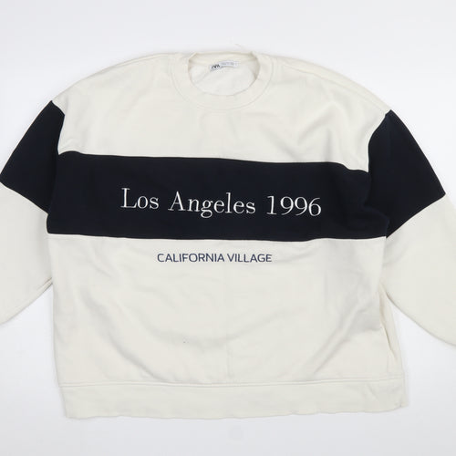 Zara Women Ivory and Black Colourblock Los Angeles 1996 Sweatshirt M