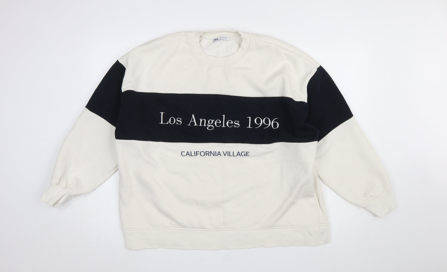 Zara Women Ivory and Black Colourblock Los Angeles 1996 Sweatshirt M