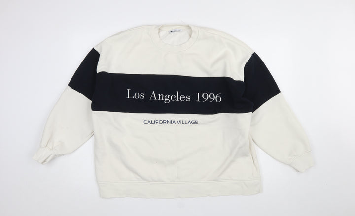 Zara Women Ivory and Black Colourblock Los Angeles 1996 Sweatshirt M