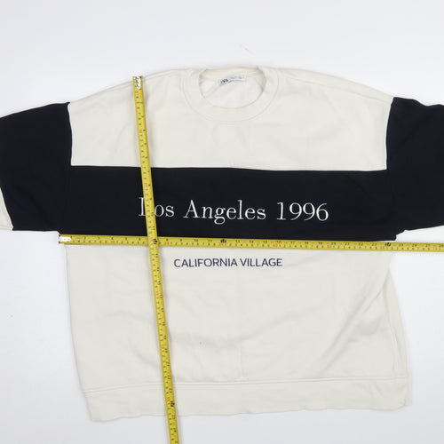 Zara Women Ivory and Black Colourblock Los Angeles 1996 Sweatshirt M