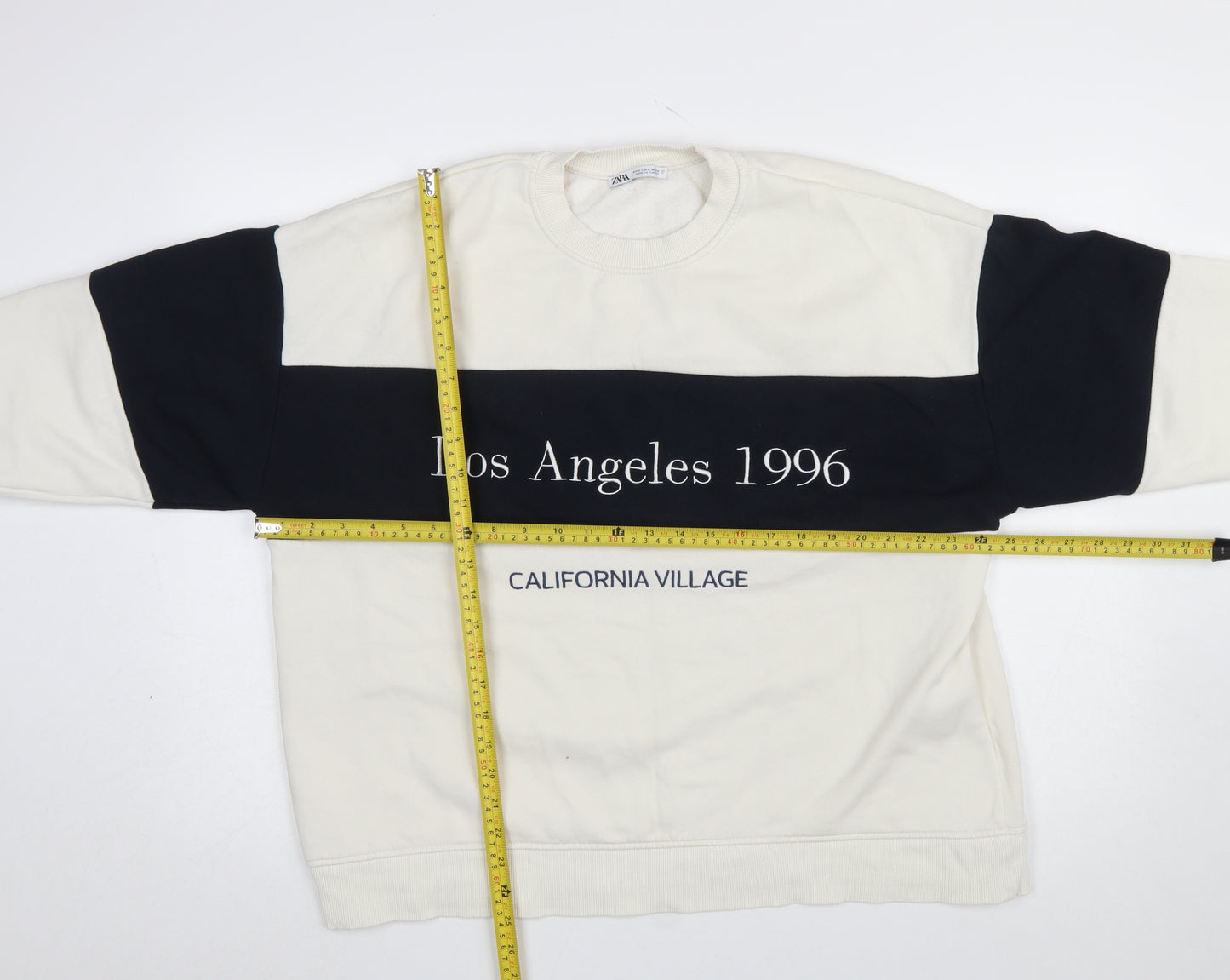 Zara Women Ivory and Black Colourblock Los Angeles 1996 Sweatshirt M