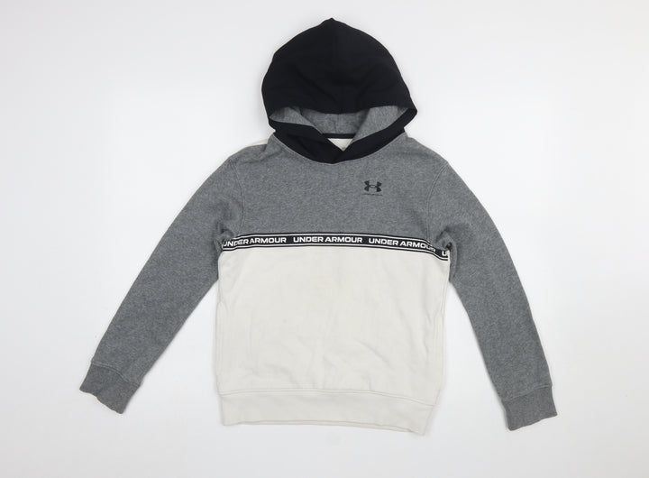 Under Armour Boys Grey Hoodie Medium Colourblock Pullover ColdGear