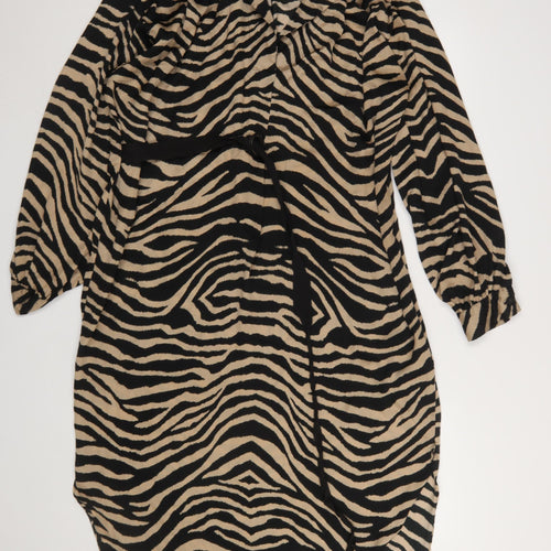 Next Women’s Beige Animal Print Shirt Dress Size 14 Collared Belted