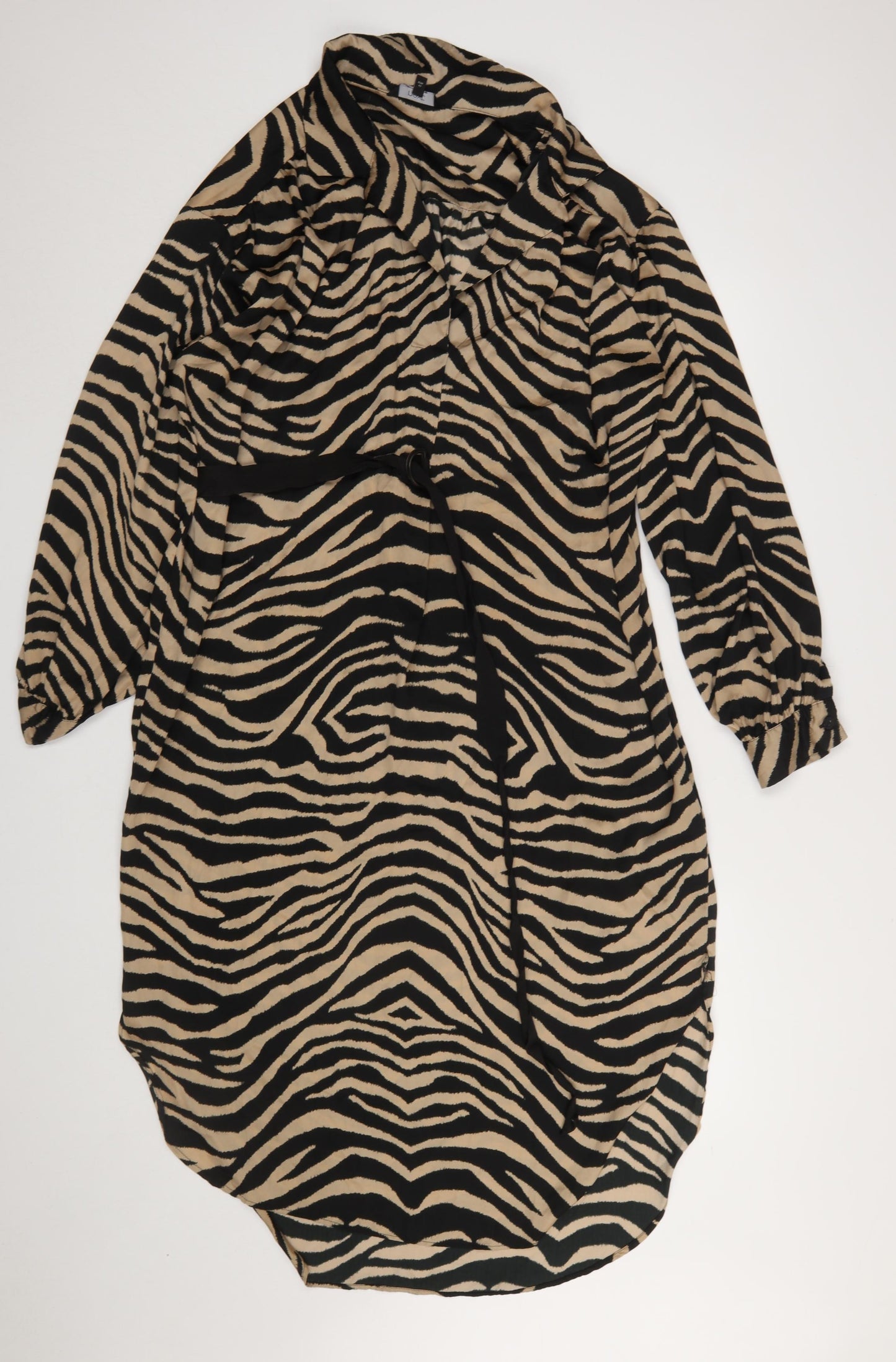 Next Women’s Beige Animal Print Shirt Dress Size 14 Collared Belted