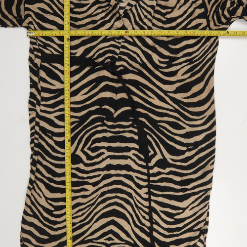 Next Women’s Beige Animal Print Shirt Dress Size 14 Collared Belted