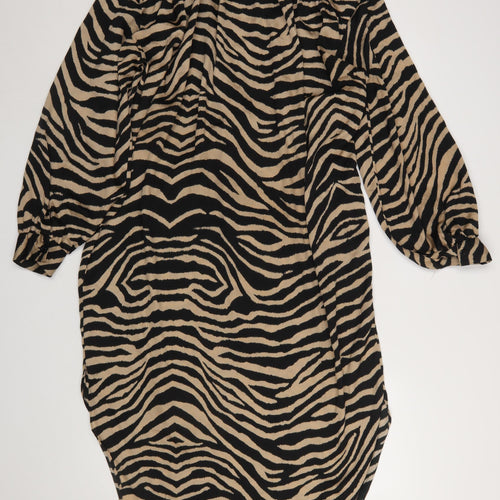 Next Women’s Beige Animal Print Shirt Dress Size 14 Collared Belted