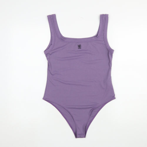 Missguided Women Purple Ribbed Bodysuit Large Sleeveless Scoop Neck
