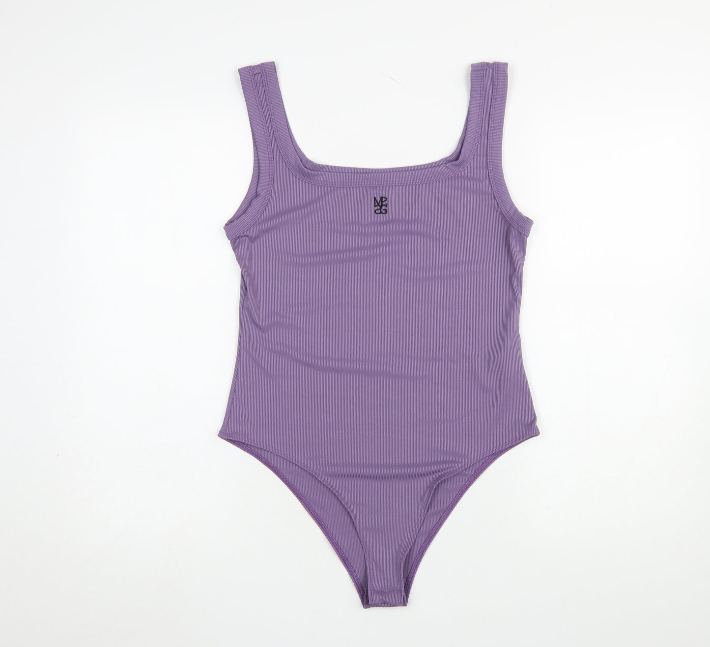 Missguided Women Purple Ribbed Bodysuit Large Sleeveless Scoop Neck