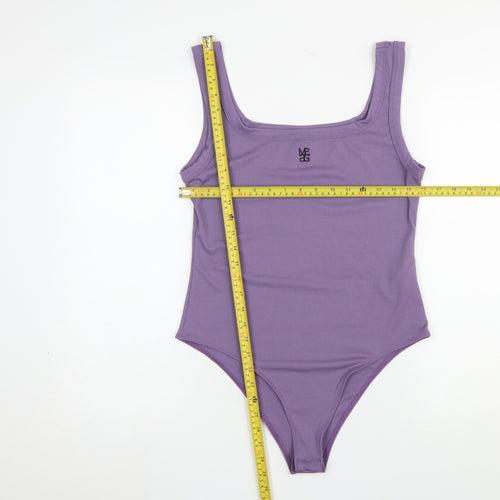 Missguided Women Purple Ribbed Bodysuit Large Sleeveless Scoop Neck