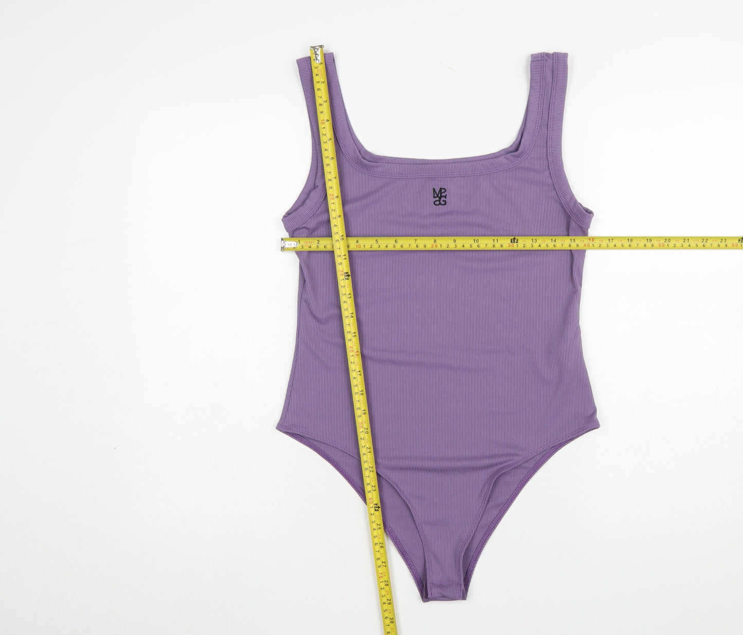 Missguided Women Purple Ribbed Bodysuit Large Sleeveless Scoop Neck