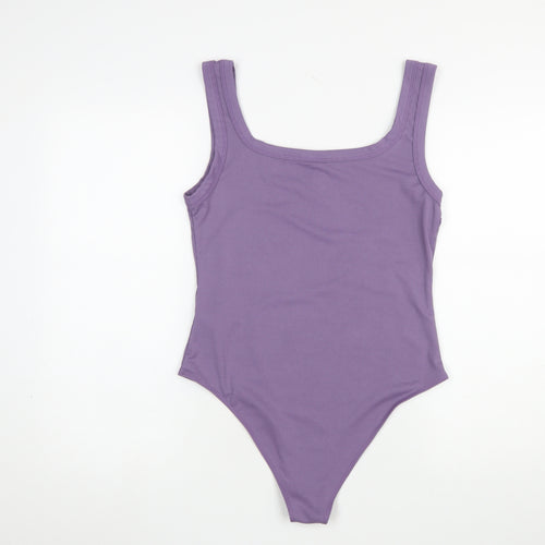 Missguided Women Purple Ribbed Bodysuit Large Sleeveless Scoop Neck