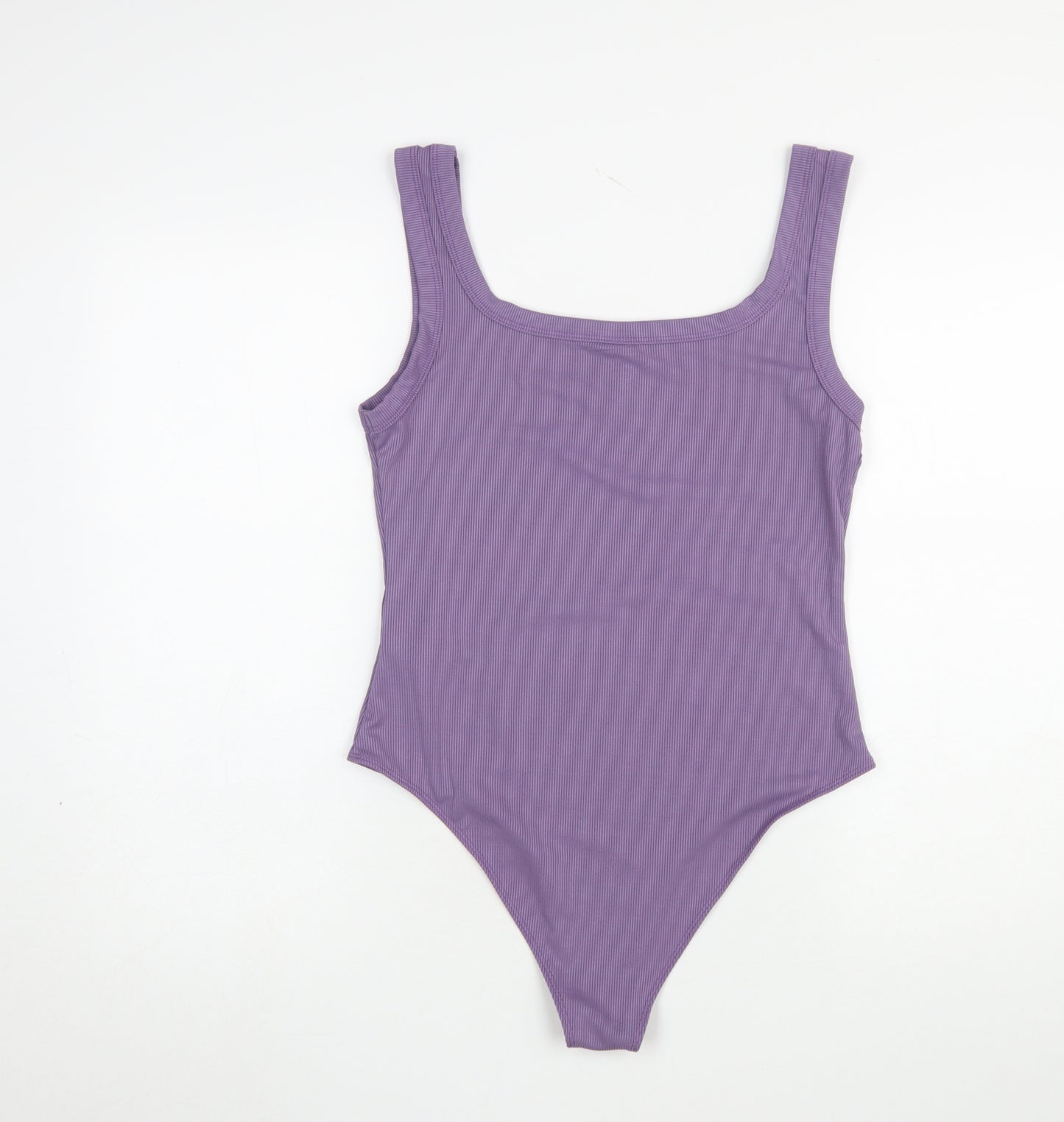 Missguided Women Purple Ribbed Bodysuit Large Sleeveless Scoop Neck