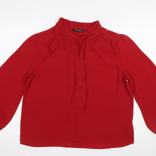 Dunnes Women Red Long Sleeve Ruffle Neck Button Blouse Size 14