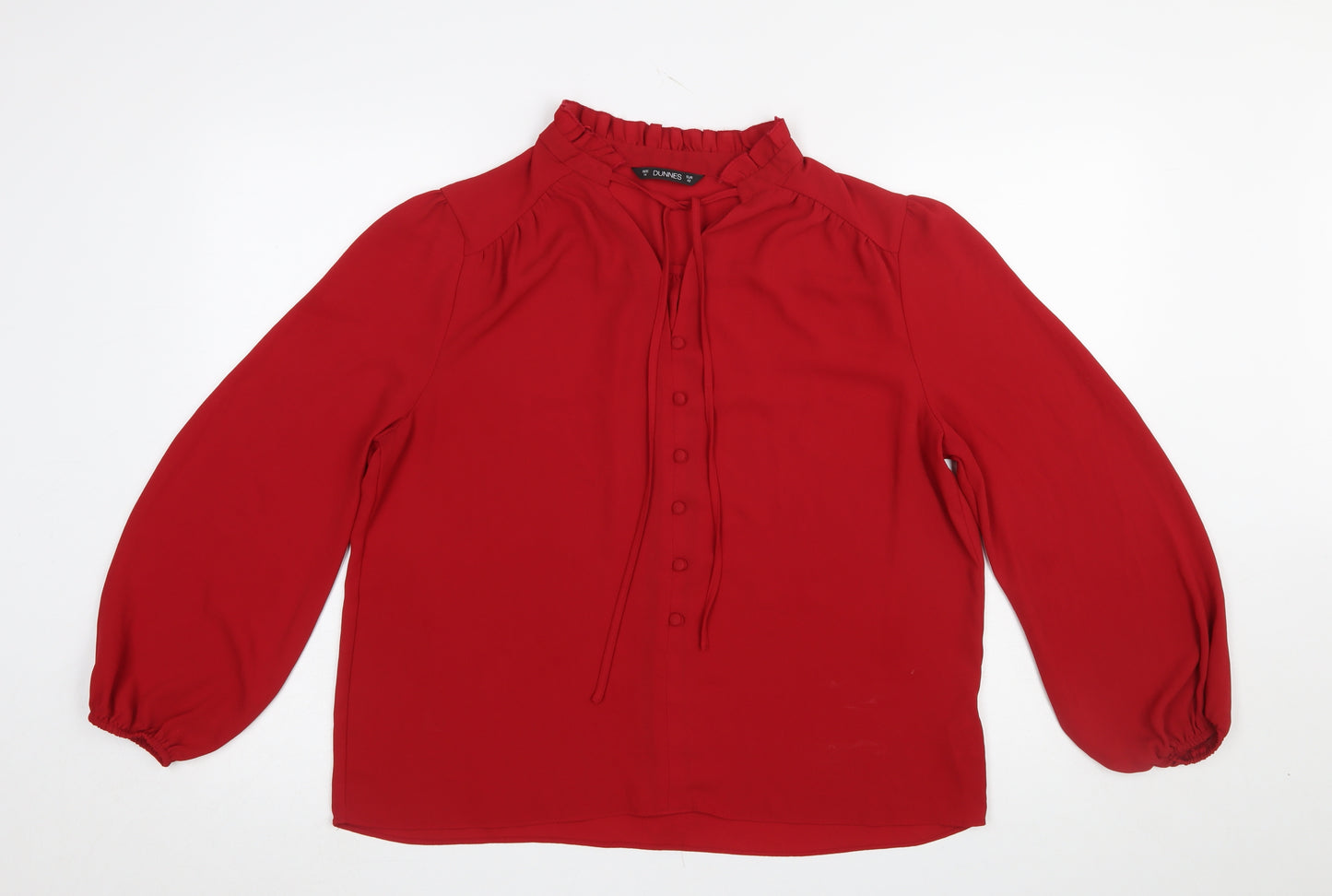 Dunnes Women Red Long Sleeve Ruffle Neck Button Blouse Size 14
